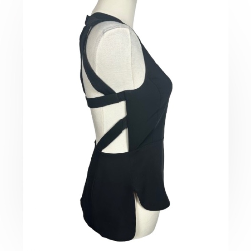 BCBGMaxAzria Black Peplum Open Back Blouse Size XS